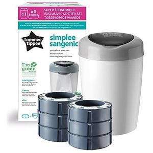 Tommee Tippee luieremmer, eenvoudig, inclusief 6 navulverpakkingen met groene film, antibacterieel, duurzaam