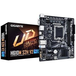 Gigabyte H610M S2H V2 moederbord, ondersteunt Intel Core 14e generatie, 4+1+1 fase VRM hybride, tot 5600 MHz DDR5, 1 x PCIe 3.0 M.2, GbE LAN, USB 3.2 Gen 1