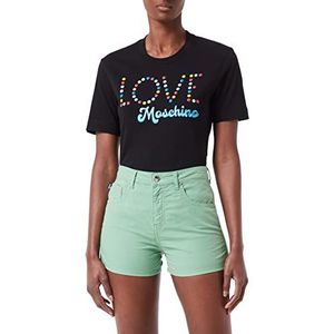 Love Moschino Dames katoenen jersey logo met ronde studs T-shirt met ronde hals, zwart.