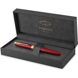 Parker Sonnet Balpen, rode kleur met gouden munten, fijne punt, zwarte inkt, geschenkdoos
