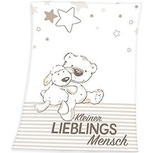 Herding Fynn babydeken, opschrift ""Kleiner Lieblingsmensch"", 75 x 100 cm, microvezel, fleece, wit