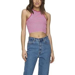 ONLY Onlbelia S/L Crop Top Box Jrs Crop Top Dames, Paarse fuchsia/strepen: Cloud Dancer (Ola)