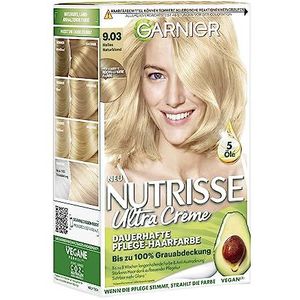 Garnier Intensieve crème-kleuring, grijsdekking, anti-uitdroging voor glanzend haar, met 3 nabouwende oliën, Nutrisse, 9.03 licht natuurblond, 1 stuk