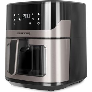 BLACK+DECKER BXAF6500E Olievrije luchtfriteuse, 1600 W, 6,5 l, tot 1300 g aardappelen, transparant venster in de mand, temperatuur van 80 tot 220 °C, 8 programma's