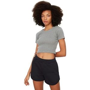 Trendyol Trendyol Geweven damesblouse met ronde hals, standaard, nauwsluitend, dameshemd (1 stuk), grijs.