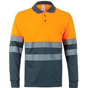 Velilla 175 - poloshirt tweekleurig met lange mouwen, hoge zichtbaarheid, neongeel, maat, Neon Oranje - Zwart