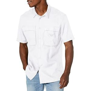 Emporio Armani Shirt met korte mouwen van superfijn linnen mix voor heren, wit, M, Wit.