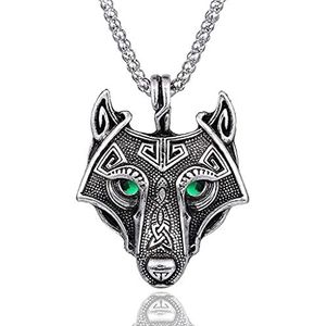 Viking-halsketting met wolfskop-hanger – Scandinavisch fenrir van het Noord-se amulet,, Roestvrij staal