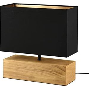 Reality Leuchten Woody R50181080 Tafellamp metaal mat zwart met houten voet en stoffen kap zwart/goud 1 x E27