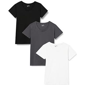 berydale Bd157 T-shirt voor dames (3 stuks), zwart, antraciet, wit (3 stuks)