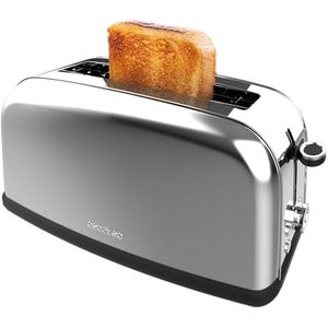 Cecotec Toastin'time 850 RVS Long Lite broodrooster met 1 lange sleuf, 850 W, 2 sneetjes brood, 3,8 cm brede sleuf, broodjeshouder en kruimelplaat, roestvrij staal