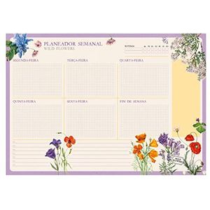 A3 weekplanner Botanical Wild Flowers desktopplanner met 54 scheurbladen, tafelkalender, Portugese tafelplanner
