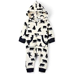 Hatley Pluizige fleece capuchon romper, wit (Baby-overall – zwarte beer op natuur), XXXXXS dames, Wit.