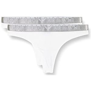 Emporio Armani Iconic Thongs van microvezel voor dames, panty's (2 stuks), Wit