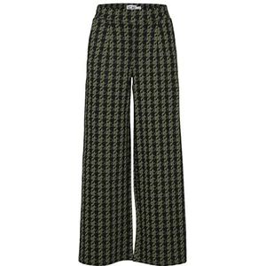 ICHI Ihkate Houndstooth Wide Pa Casual zakelijke broek voor dames, Parrot Green Houndstooth (202720)