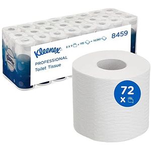 Kleenex 8459 toiletpapierrollen, 3-laags, 8 verpakkingen à 9 rollen x 195 vellen, in totaal wit 72 rollen / 14.040 vellen