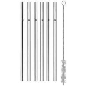 WMF Baric / 608976040 Rietjes, set met 7 rechte rietjes + 1 reinigingsborstel, milieuvriendelijk, herbruikbaar rietje, voor warme en koude dranken, roestvrij staal 18/8