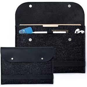 Citysheep Carry More beschermhoes van Italiaans leer en merinowolvilt voor MacBook 14 inch (35,6 cm) MacBook Pro 14 inch (35,6 cm), zwart/antraciet