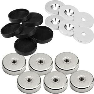 vasalat Set van 18 ronde potmagneten met binnendraad, metalen schijven en rubberen doppen, diameter 25 mm, neodymium vernikkeld
