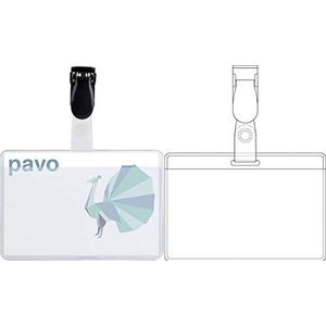 PAVO 50 stuks bezoekersbadges met clip, 60 x 90 mm, transparant