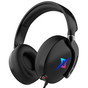 Y-YOPZI Gaming headset voor PS4, PS5, PC, met 3D surround sound, microfoon, ruisonderdrukking, RGB-verlichting, 21 x 20 x 6 cm, zwart
