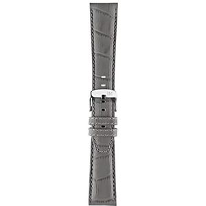 A01X4497B44 Unisex armband van kalfsleer met alligatorstructuur, grijs., 20mm