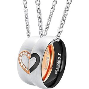NyxSeat Set van 2 hartvormige kettingen voor koppels, gepersonaliseerde metalen sieraden, ketting voor koppels, hanger ketting, vriendschap, liefdescadeau, één maat, steen, Steen