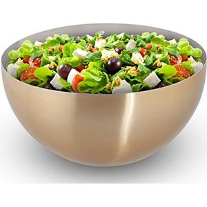 Relaxdays Moderne design serveerschaal van roestvrij staal voor snacks en salades Ø 25 cm - serveerschaal voor de keuken goud/zilver