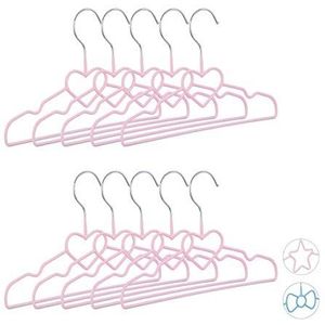 Relaxdays Kinderkleerhangers, 10 stuks, voor baby's, decoratief, overhemden, originele vorm, ijzer, pvc, 30 cm, hart