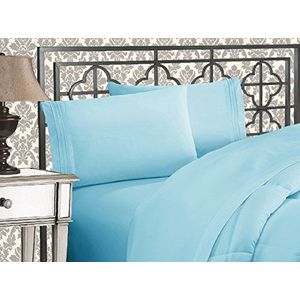 Elegant Comfort Beddengoedset 4-delig, geborduurd, hotelkwaliteit, kreuk- en lichtbestendig, zijde, turquoise blauw