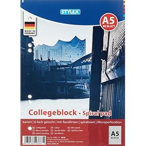 Stylex 43887-P6 Collegeblok, spiraalbinding, A5, 80 vellen, 60 g/m², geruit, 6 stuks