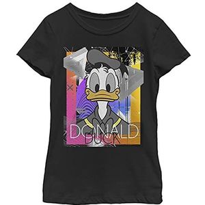 Disney Donald Duck Face Abstract Background Girls T-shirt, zwart, XS, zwart.