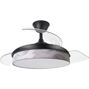 Eden pulse Zwarte ventilator met grijs golfdesign, 72 W, 7200 lm, 3 uitklapbare bladen, geïntegreerde led, afstandsbediening, 39/54 x 49/108 cm