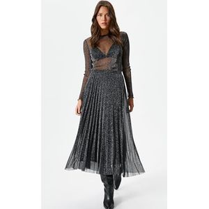 Koton Jupe plissée Gleamy pour femme - Coupe ajustée, noir (999), M