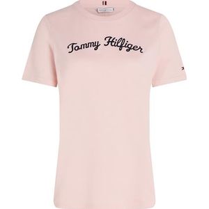 Tommy Hilfiger Reg Script C-nk Ss T-shirt S/S dames, Zacht roze