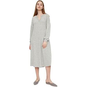 TRENDYOL Dames lange jurk standaard V-hals grijs, XS, grijs.