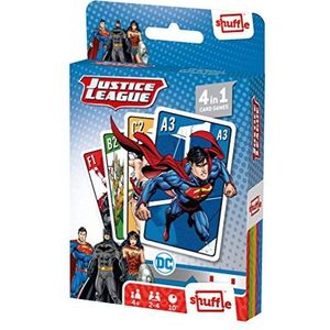 Shuffle Justice League Kaartspellen voor kinderen, 4-in-1, koppels, gelukkige gezinnen en actiespel, inclusief spelhandleiding, leuk cadeau voor kinderen vanaf 4 jaar