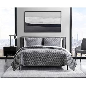 Vera Wang Luxe zachte en lichte beddengoedset van zacht velours, met bijpassende kussenslopen, polyester, antraciet, extra groot bed