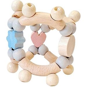 Hess Holzspielzeug 11095 - rammelaar van hout met bewegende delen, voor baby's vanaf 6 maanden, handgemaakt, natuurroze/blauw, voor grijpoefeningen en rammelaars