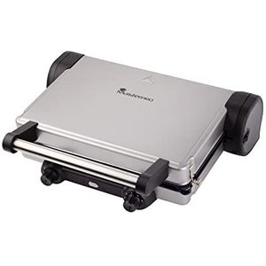 MasterPro Foodies – Sandwich-contactgrill, 2 afneembare platen, antiaanbaklaag, temperatuurregeling, olieverzamelsysteem, vetarm grillen, BBQ-tafelgrill, 180 graden inklapbaar en verticaal, 2100 W