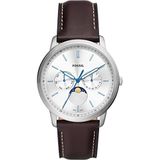 Fossil Neutra Moonphase Multifunctioneel roestvrijstalen horloge met 42 mm behuizing en eco-lederen band, bruin, riem, Bruin, Riem