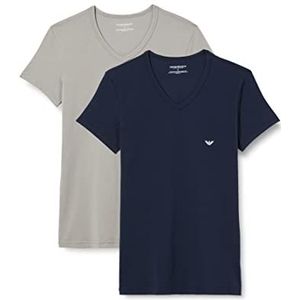 Emporio Armani T-shirt met V-hals voor heren, 2 stuks, basic logo, set van 1, Navy Grijs