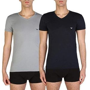 Emporio Armani Set van 2 T-shirts met V-hals Essential Core Logo voor heren (1 stuk), Navy Grijs