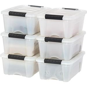 IRIS USA, Inc. Set van 6 stapelboxen & trekboxen 12 liter multifunctionele opbergdoos, natuur/zwart