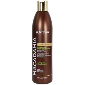 Kativa Macadamia voedende shampoo, 335 ml, hydratatie, zachtheid en glans, droog en gedehydrateerd haar, shampoo zonder sulfaten en parabenen, omega 3 en 6 en vitamine D