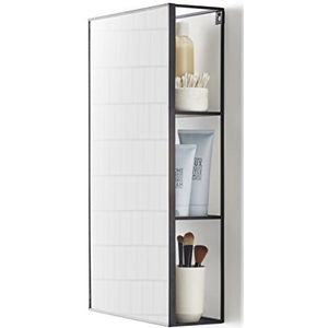 UMBRA Cubiko Mirror Spiegel met metalen opbergrek, badkamerspiegel en opbergrek voor badkamer, entree, ideaal voor kleine woningen, zwart
