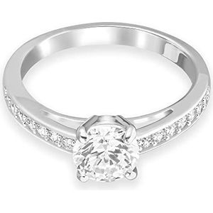 Swarovski Aantrekkelijke ring, rond geslepen kristal, wit, gerhodineerd metaal, Gerhodineerd, Glas