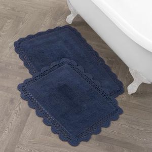 Laura Ashley Set van 2 badmatten van katoen, gehaakt indigo, 17 x 61/53 x 86 cm