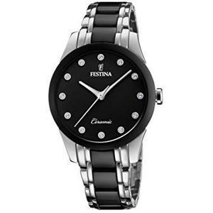 Festina Dames analoog kwarts horloge met armband van roestvrij staal F20499/3, zilver/zwart, mittel, armband, Zilver/zwart, Armband