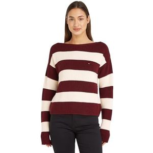 Tommy Hilfiger Co Cardi Stitch Open-nk Swt Trui Dames, Deep Red Calico Rugby Stp